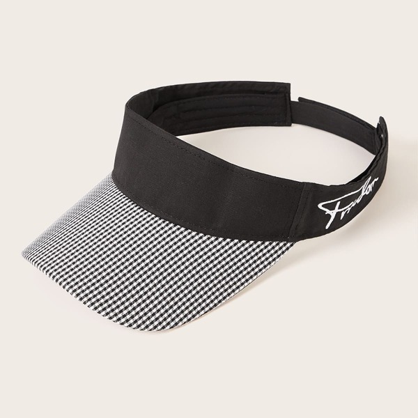 

Letter Embroidered Houndstooth Visor Hat, Black and white