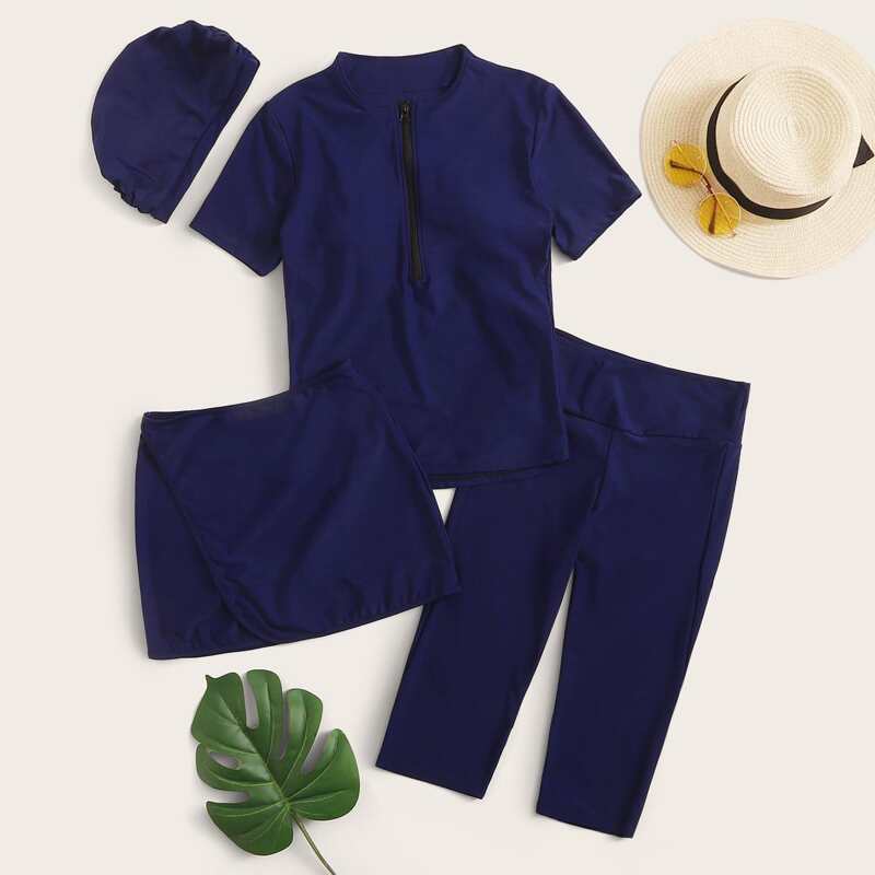 

3pack Zipper Front Long Sleeve Co-ord Burkini, Navy