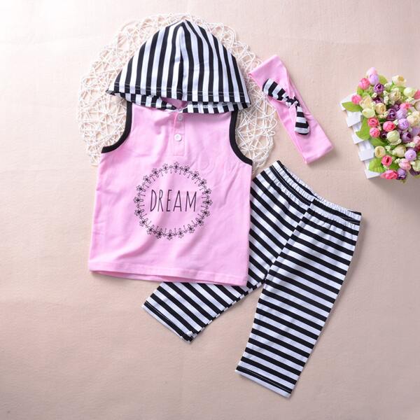 

Брюки и майка с капюшоном и текстовым принтом для девочек, Многоцветный