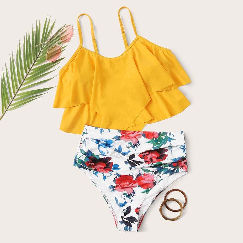 

Hanky Hem Floral High Waisted Bikini Swimsuit, Multicolor