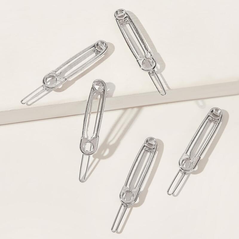 

5pcs Safety Pin Design Hair Clip, Silver
