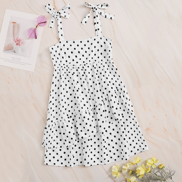 

Polka Dot Tie Shoulder Cami Dress, White
