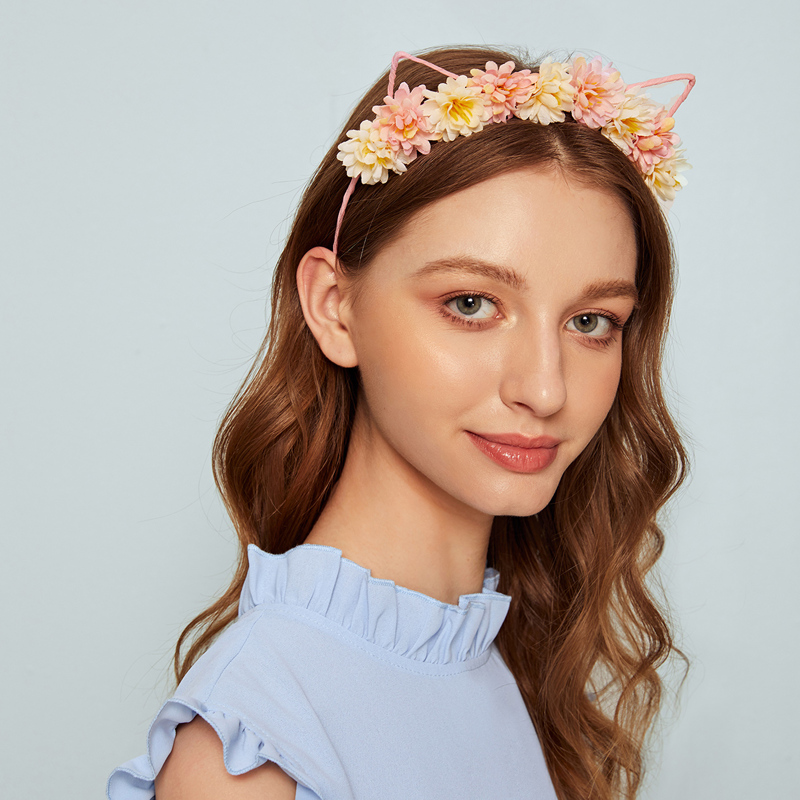

Flower Decor Cat Ear Hair Hoop, Pink