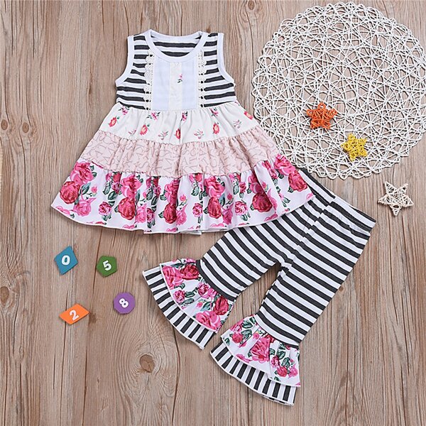 

Toddler Girls Floral Smock Top With Striped Flare Pants, Multicolor