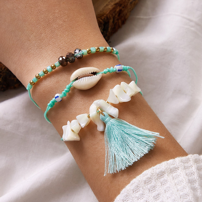 

3pcs Shell & Tassel Decor String Bracelet, Multicolor