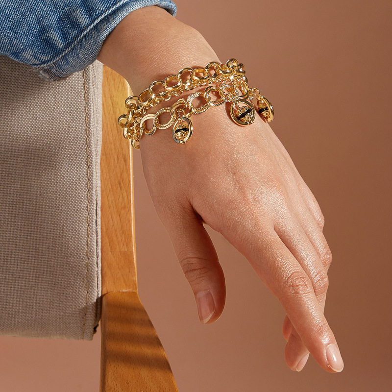 

1pc Geometric Layered Chain Bracelet, Gold