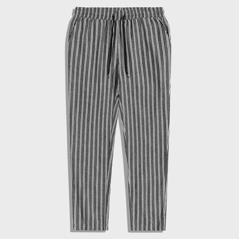 

Guys Drawstring Waist Slant Pocket Striped Pants, Grey