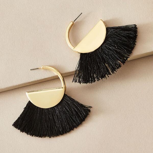 

1pair Tassel Decor Earrings, Black