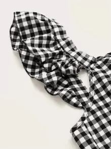 Soleia Top de cuadros de espalda abierta con cordón con tira fruncido - Blanco y Negro - Ver 3