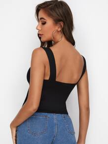 SHEIN Essnce Đầu xe tăng đan bằng sườn rắn - màu đen - Xem 2