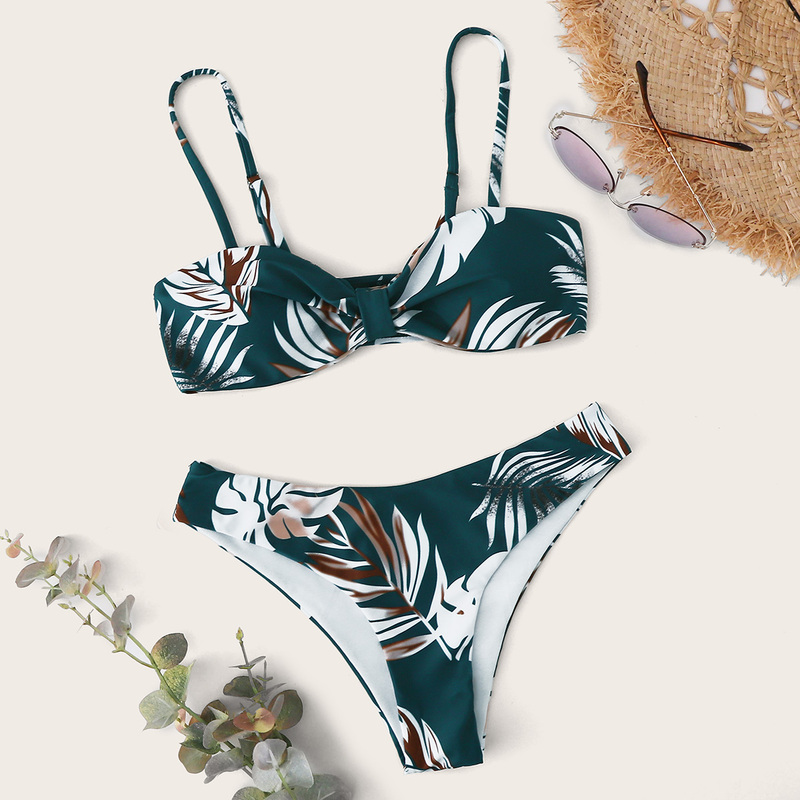 

Tropical Print Knot Bikini Swimsuit, Multicolor