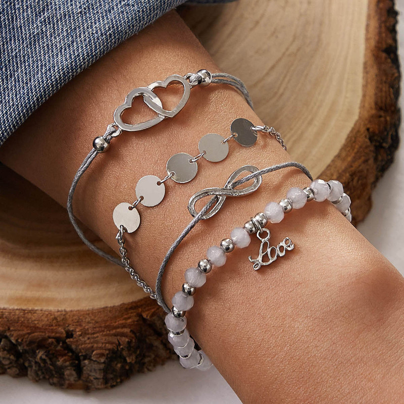 

4pcs Disc & Heart Decor Bracelet, Multicolor
