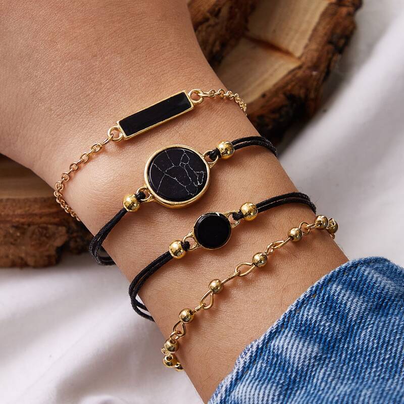 

4pcs Marble Pattern Geometric Decor Bracelet, Multicolor
