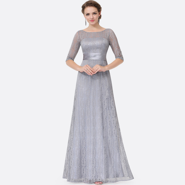 

Cut Out Back Ribbon Waist Lace Prom Dress, Grey