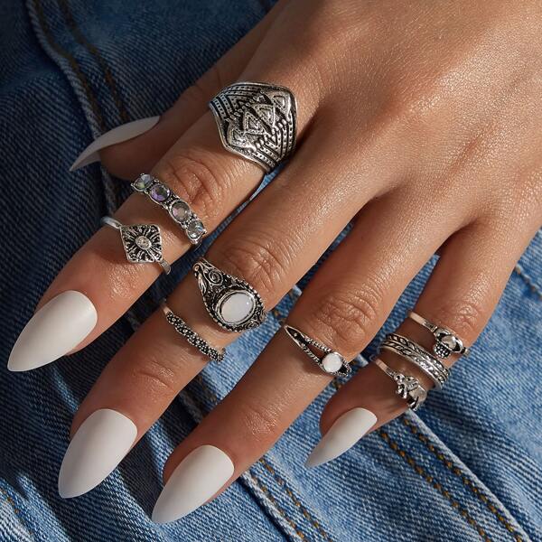 

9pcs Vintage Ring, Silver
