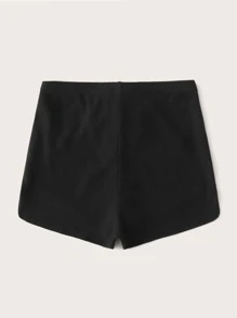Muchica Shorts tejidos de canalé con cordón delantero - Negro - Ver 3
