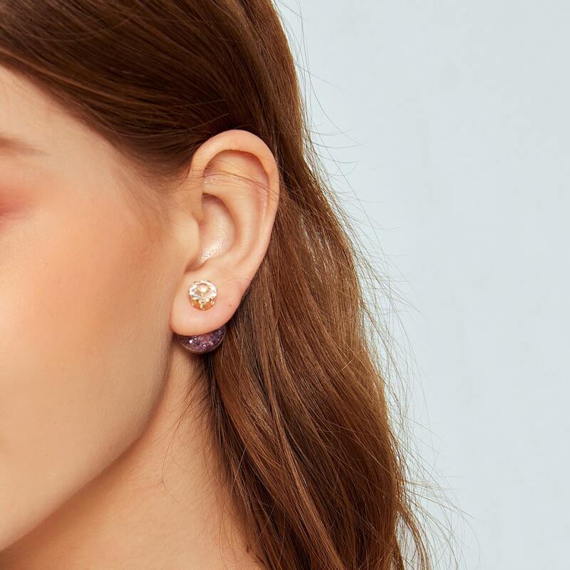 

1pair Crystal Charm Glass Ball Stud Earrings, Multicolor