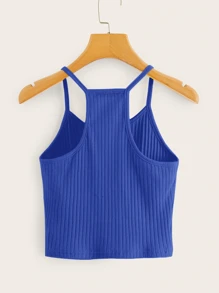 SHEIN EZwear Top de tirante tejido de canalé - Azul - Ver 2