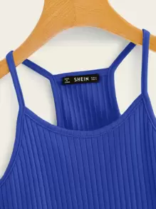 SHEIN EZwear Top de tirante tejido de canalé - Azul - Ver 3