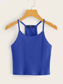 SHEIN EZwear Top de tirante tejido de canalé - Azul - Ver 1