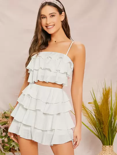 white flowy two piece set