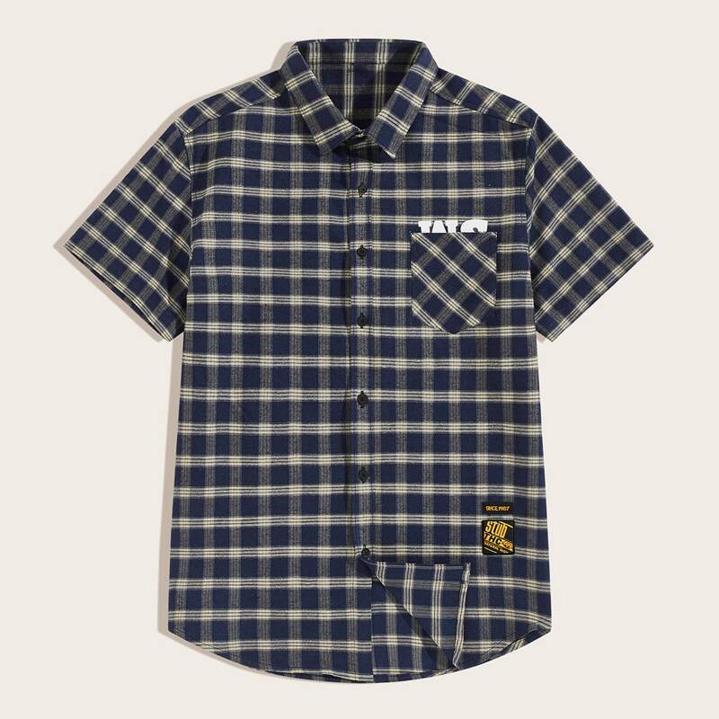 

Guys Letter Graphic Plaid Shirt, Multicolor