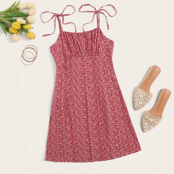 

Ruched Bust Shirred Back Ditsy Floral Sundress, Red