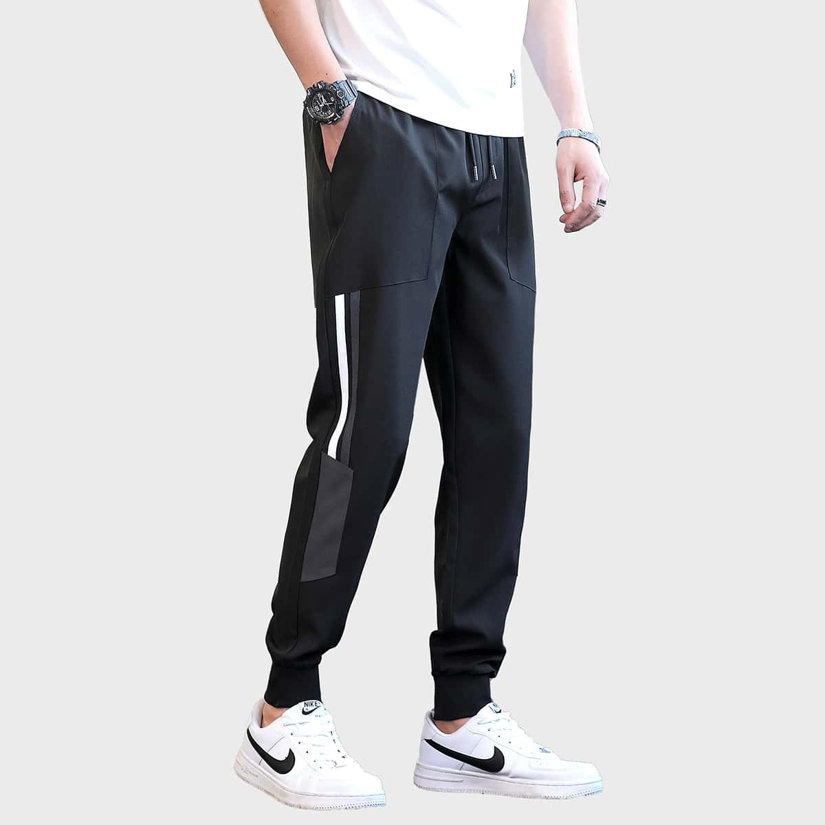 

Guys Side Stripe Drawstring Sweatpants, Black