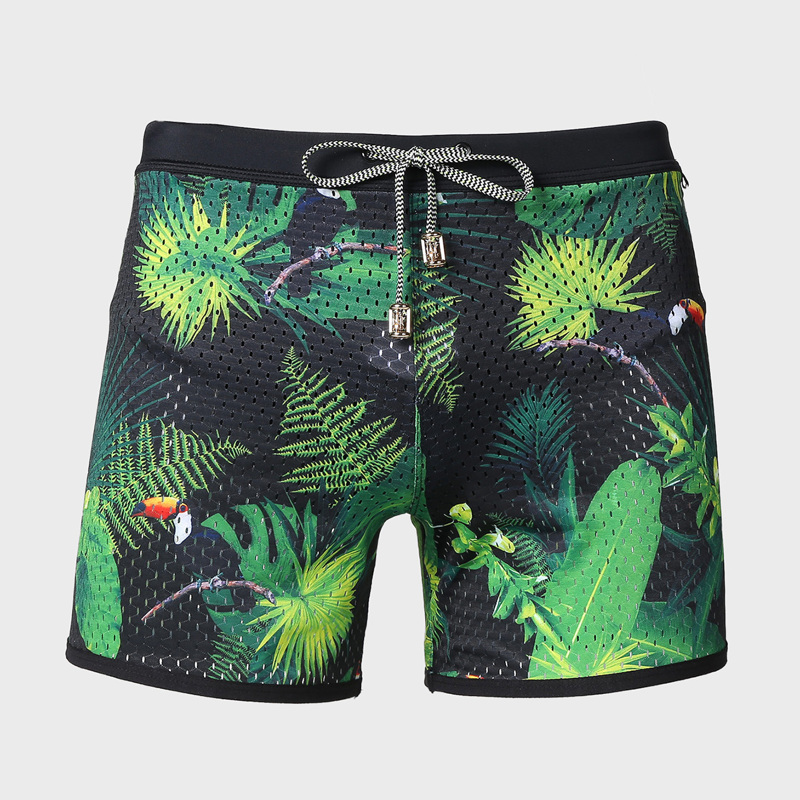 

Guys Tropical Print Drawstring Swim Trunks, Multicolor