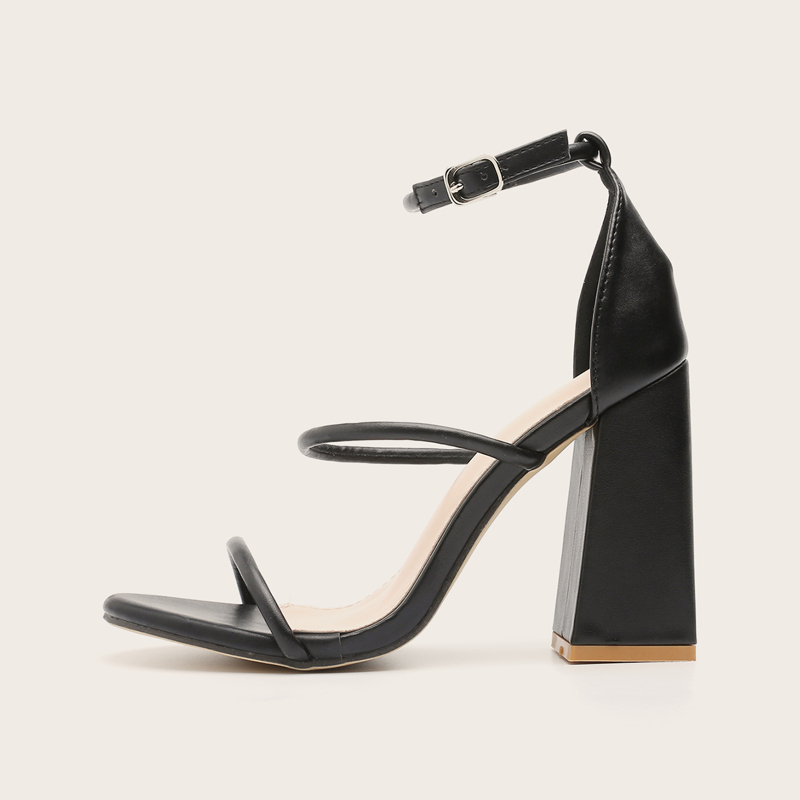 

Open Toe Ankle Strap Chunky Heels, Black