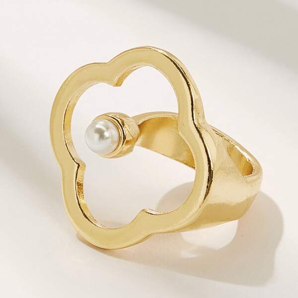 

1pc Faux Pearl Decor Ring, Gold