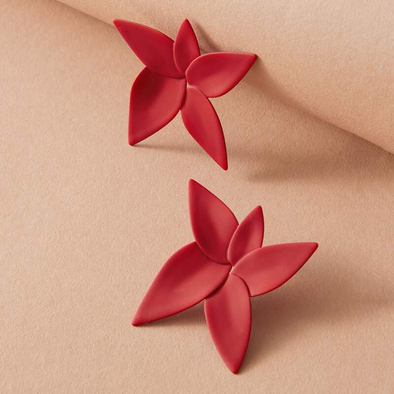 

1pair Flower Shaped Stud Earrings, Red