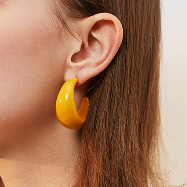 

1pair Cuff Hoop Earrings, Yellow