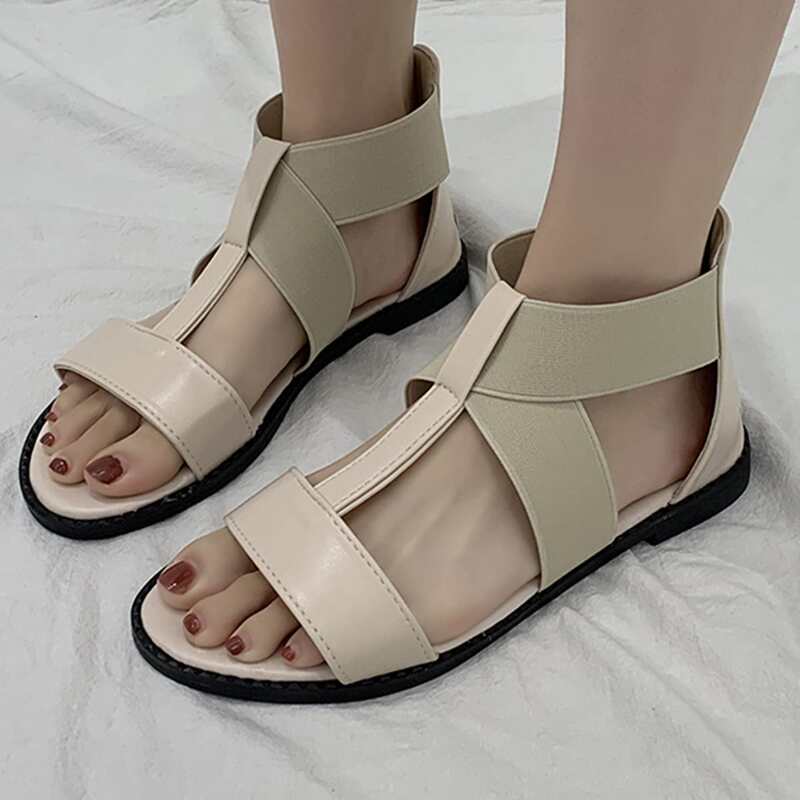 

Open Toe Elastic Strap Cut Out Sandals, Beige