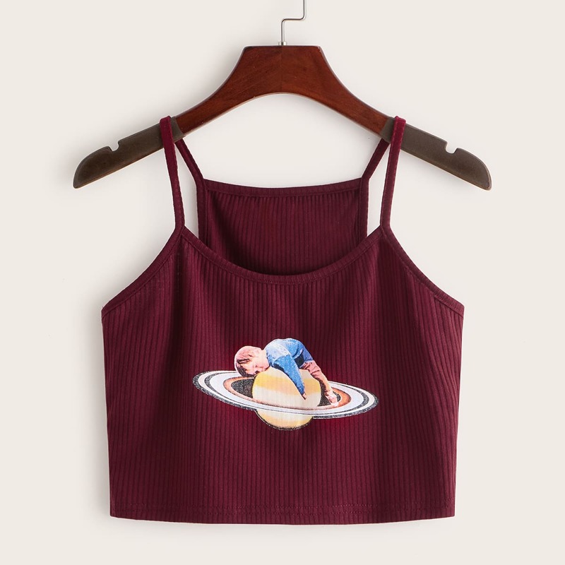 

Figure Graphic Crop Cami Top, Burgundy