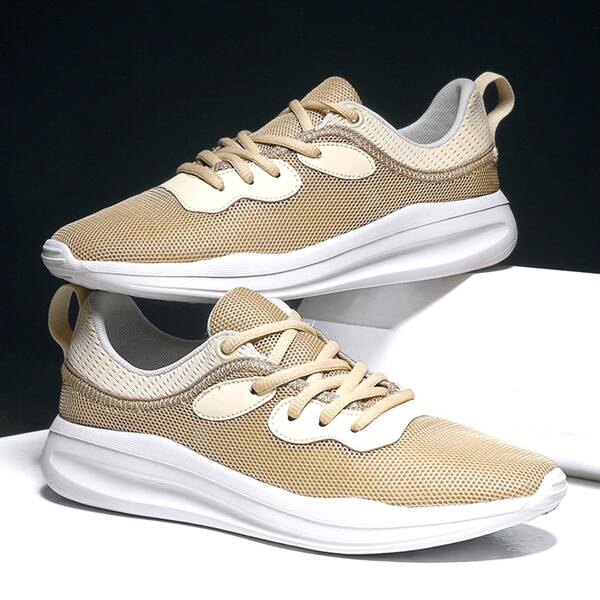 

Men Lace-up Front Mesh Sneakers, Khaki