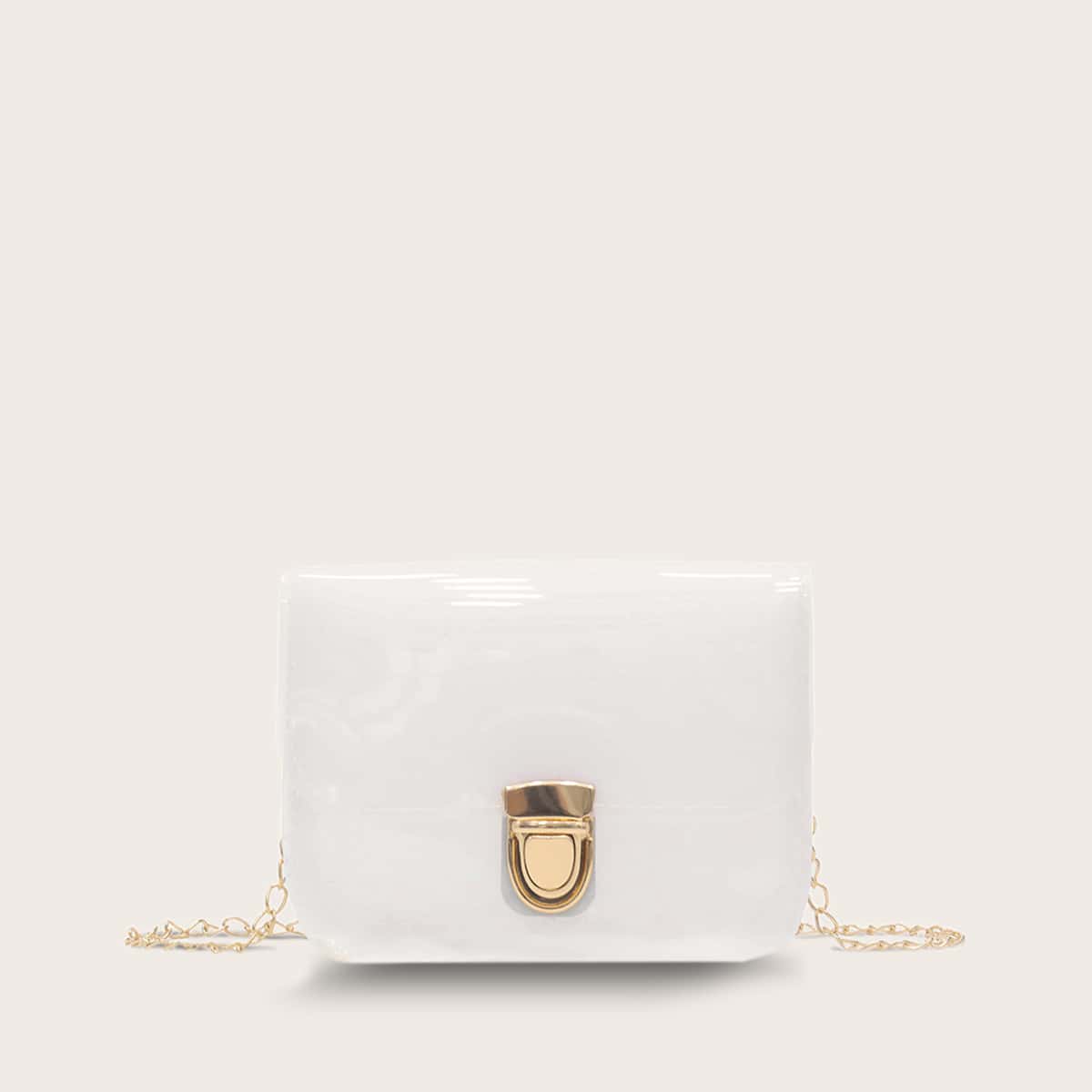 

Push Lock Flap Chain Bag, White