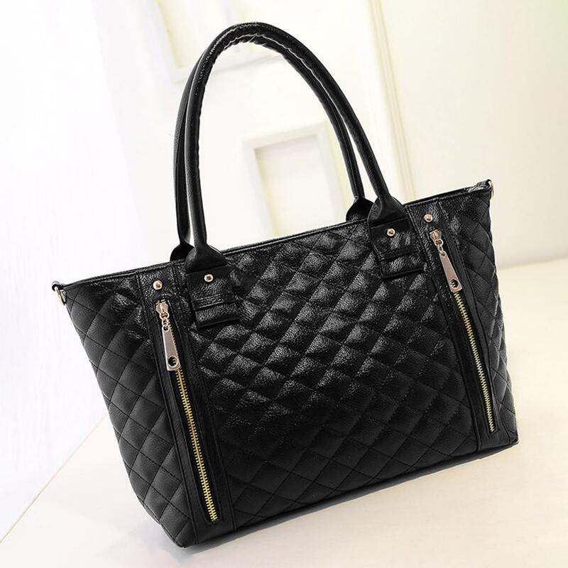 

Double Zip Front Quilted Tote Bag, Black