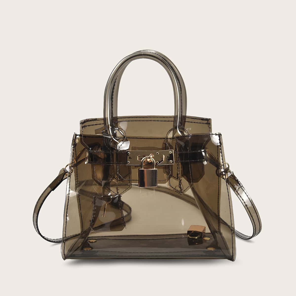 

Metal Lock Clear Satchel Bag With Key, Black