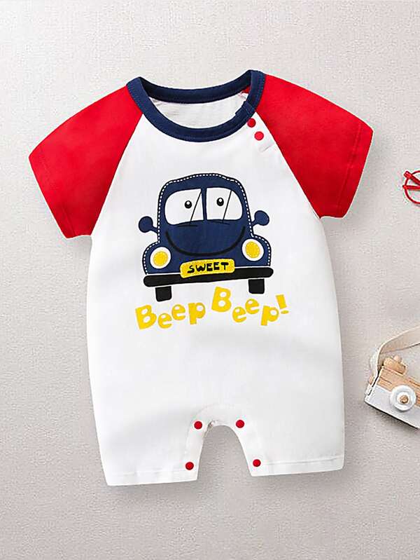 Mono De Bebe Nino Con Estampado De Coche De Dibujos Animados De Manga En Contraste Moda De Mujer Shein Mexico