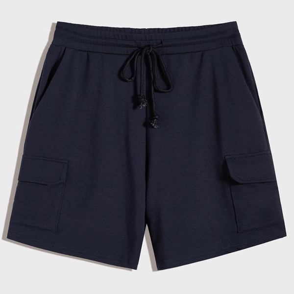 

Men Drawstring Waist Flap Pocket Side Shorts, Navy