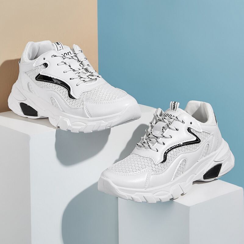 

PU Panel Lace-up Wide Fit Sneakers, White