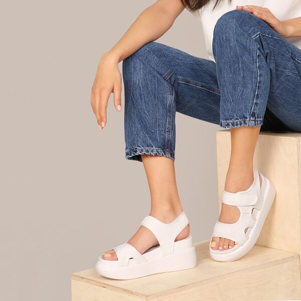 

Velcro Strap Open Toe Chunky Sole Athletic Sandals, White