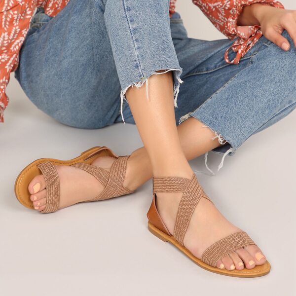 

Woven Raffia Cross Band Open Toe Gladiator Sandals, Camel