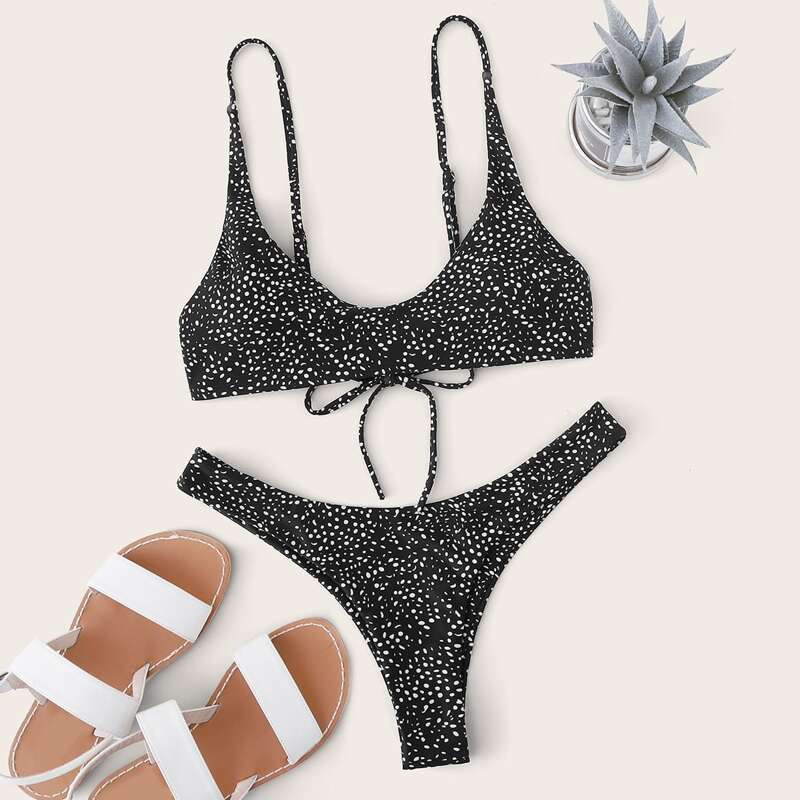 

Dalmatian Tie Back High Cut Bikini Swimsuit, Black