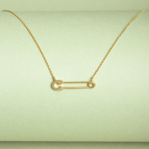 

Dainty Chain Safety Pin Pendant Necklace, Gold
