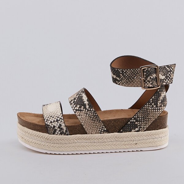 

Snakeskin Double Band Ankle Strap Flatform Sandals, Multicolor