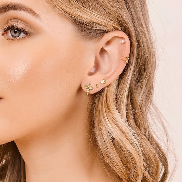 

5pcs Stud Cross Ear Cuff Earrings Pack, Gold