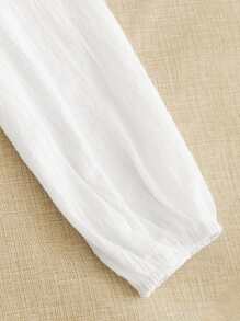 Camisa corta con botón delantero ribete con encaje floral - Blanco - Ver 3