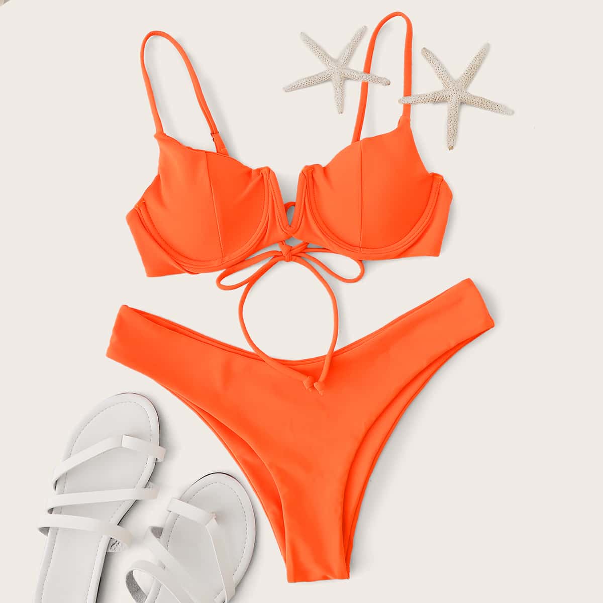 

V Wired Underwire High Cut Bikini Swimsuit, Orange bright